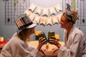 Couple at Oakwell Beer Spa for New Years Day in Denver