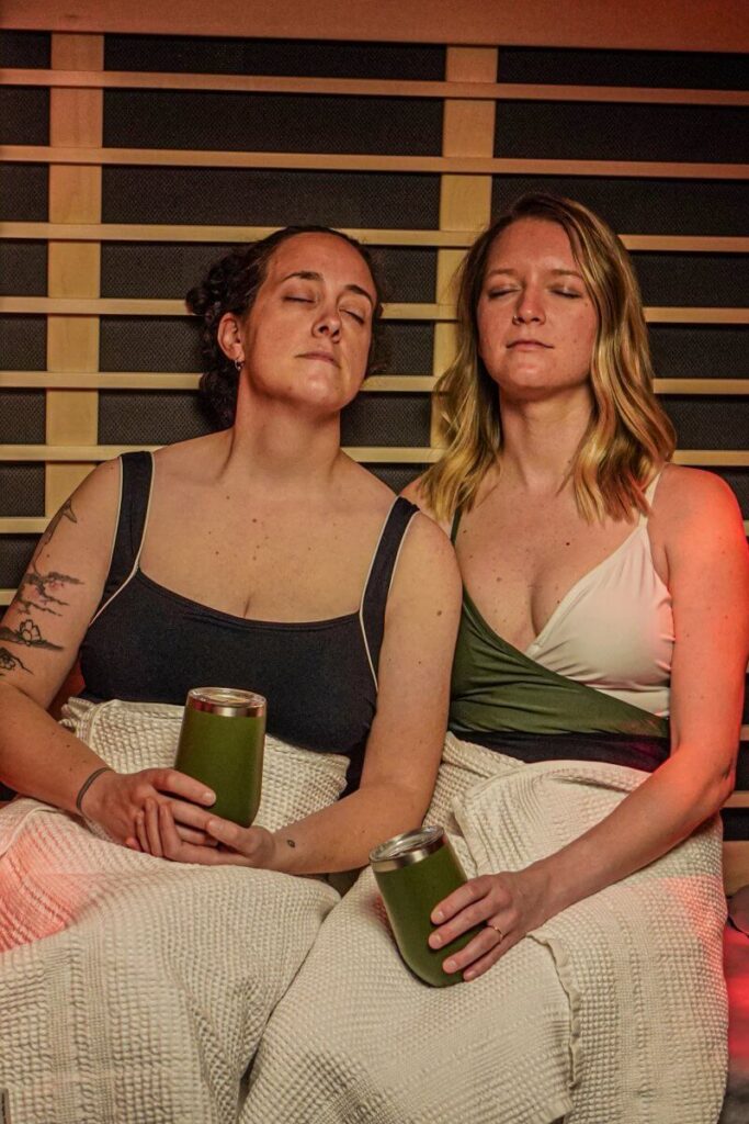 two women in infrared sauna at Oakwell Beer Spa