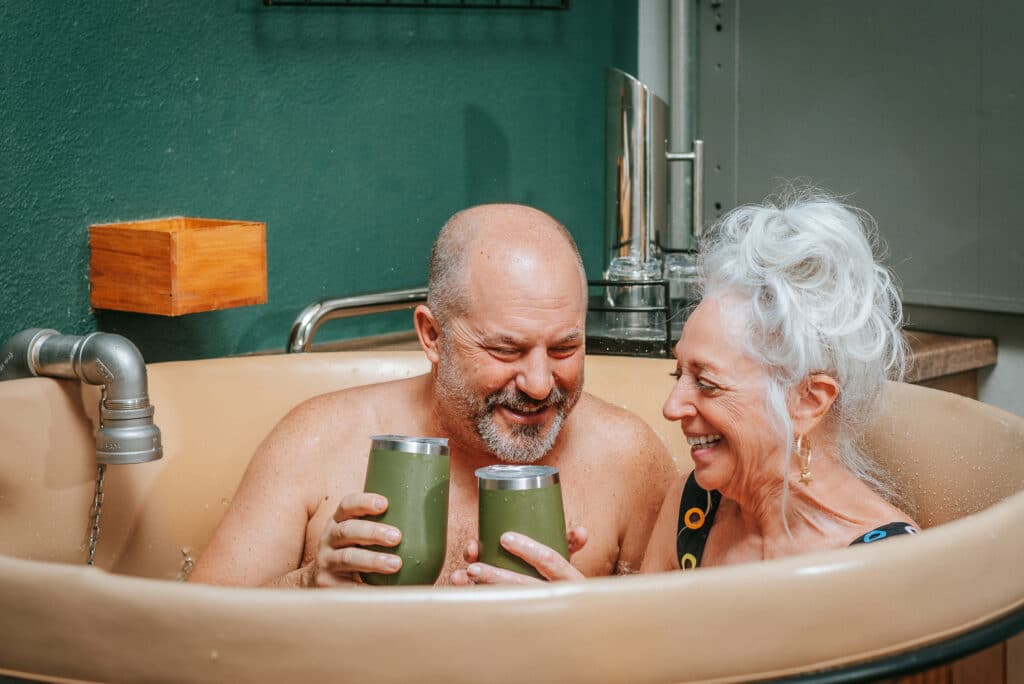 Couple bathing in Private Spa suite at Oakwell Beer Spa