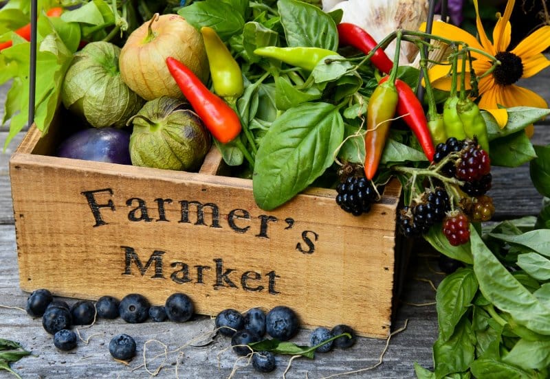 Farmer's Market box with fruits and vegetables