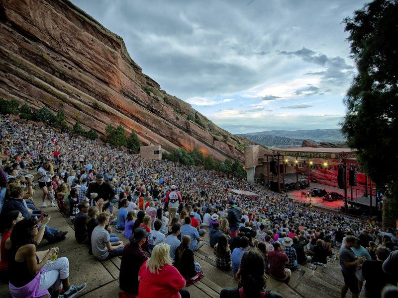 summer concert at Red Rocks Amphitheater with a lot of people