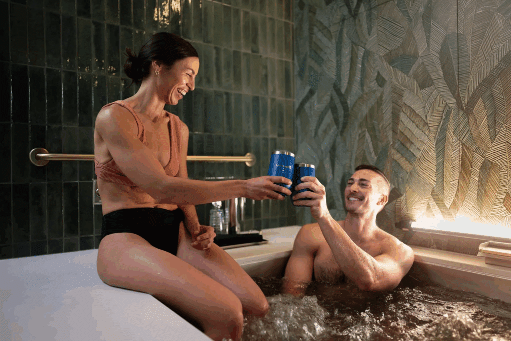 Couple taking a beer bath at Oakwell Beer Spa in Denver