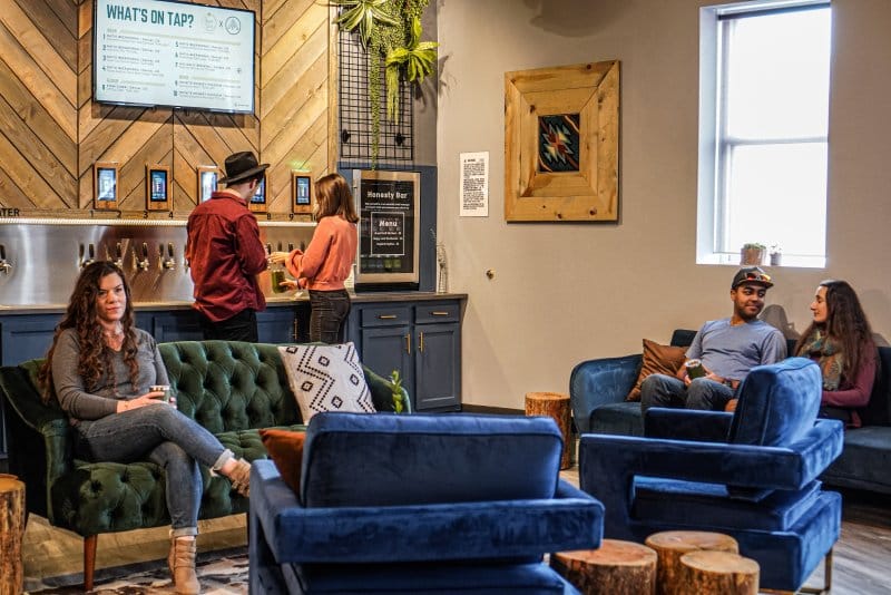 Taproom and self-serve beer wall at Oakwell Beer Spa in Denver