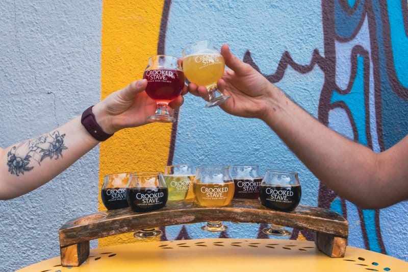 flight of beer at Crooked Stave Brewing in Denver