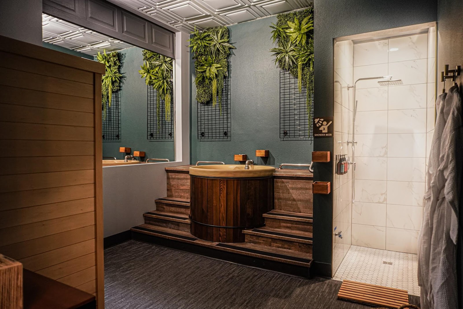 The spa room with beer bath and rain shower at Oakwell Beer Spa in Denver