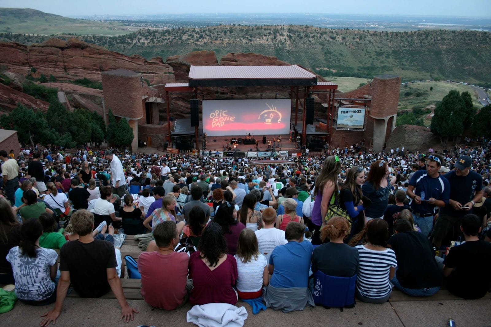 Many people at Red Rocks Amphitheatre in Colroado for Film on the Rocks 