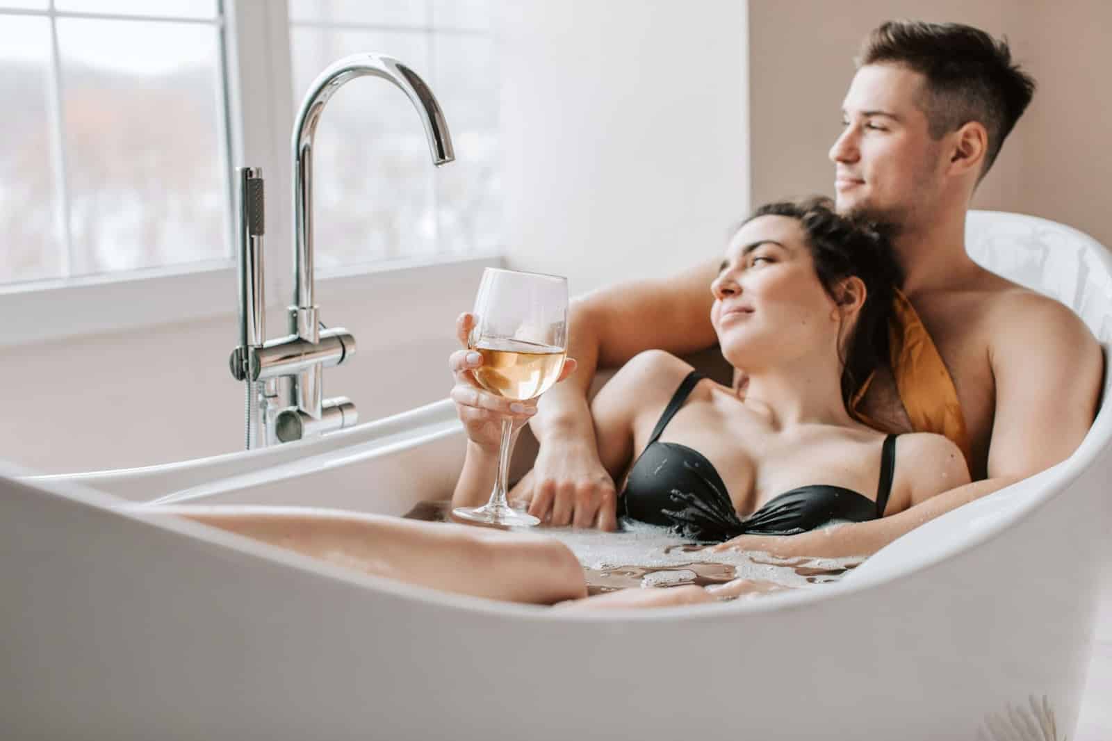 Couple taking a hot bath