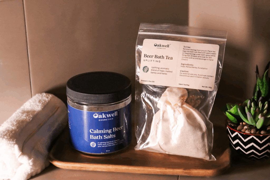 Oakwell Cosmetics beer bath salt and herbal beer bath tea