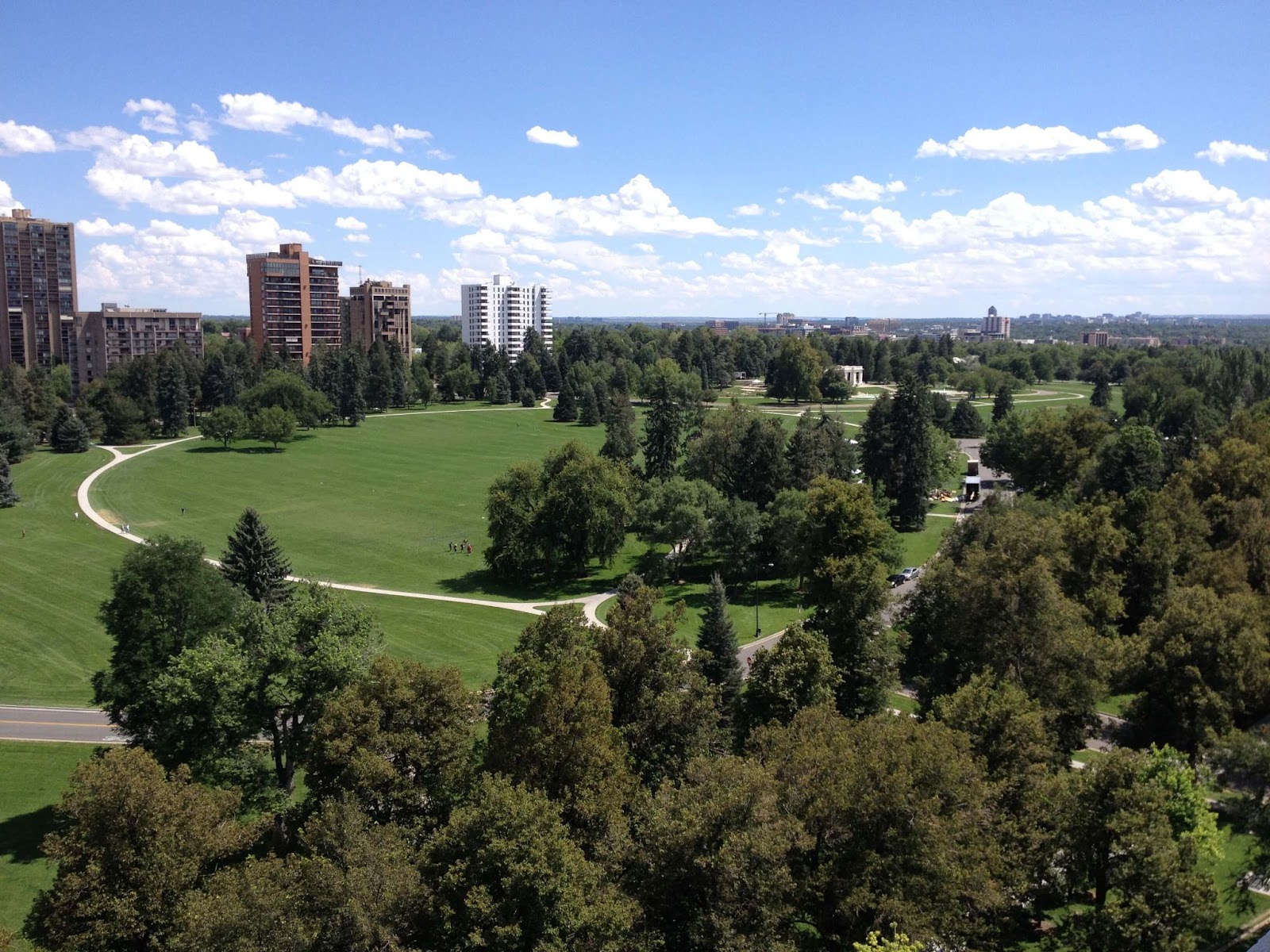 Greenery and city views in Cheesman Park in Denver
