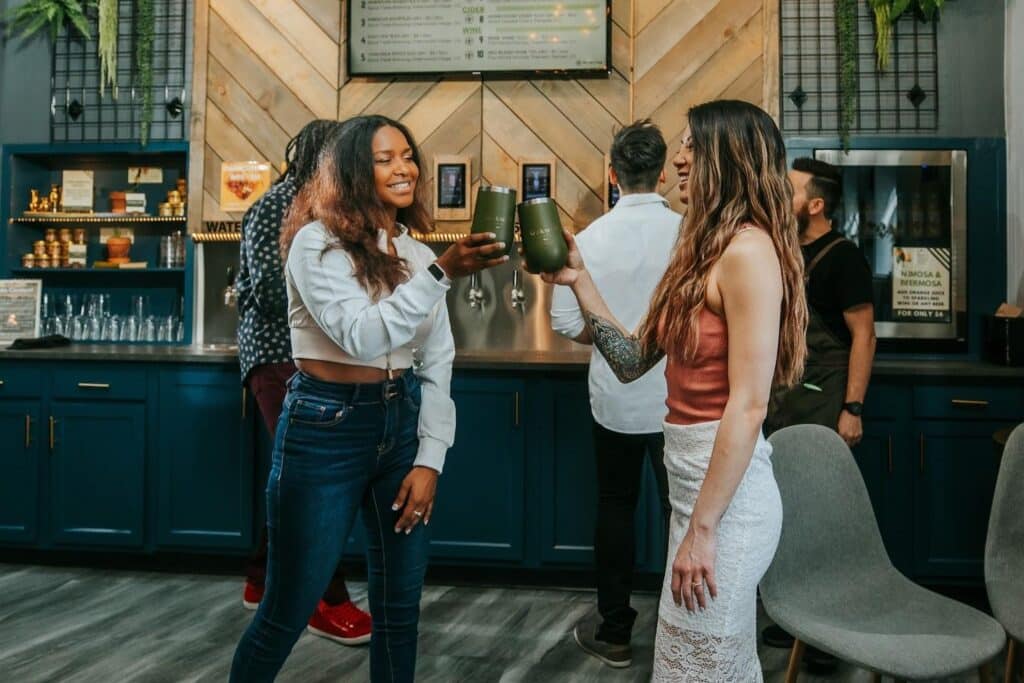 people in the taproom at Oakwell Beer Spa