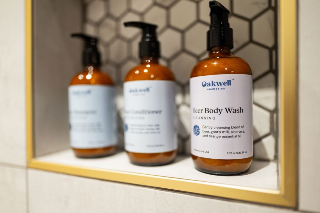 The Oakwell Cosmetics line of shampoo, conditioner, and body wash